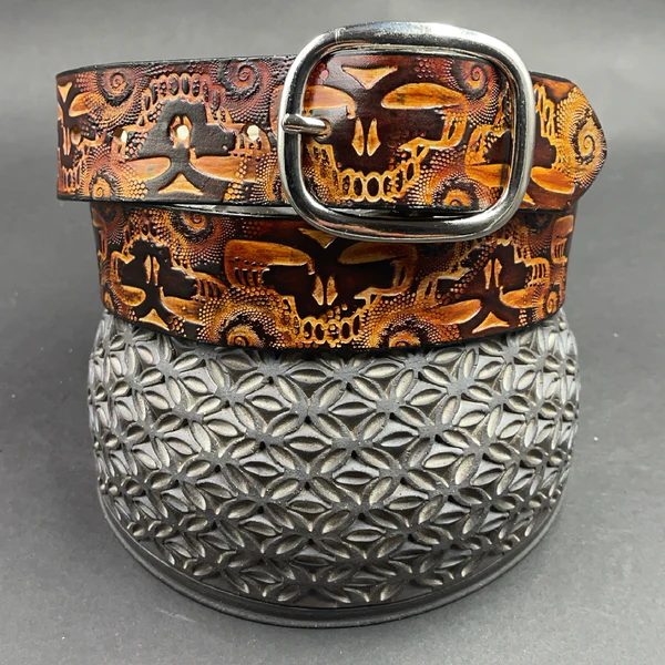 Lost Sailor Leather-Belt-Grateful LARGE Stealie-brown